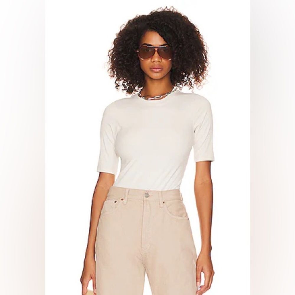 Spanx Bodysuit Suit Yourself Ribbed Short Sleeve Crewneck Cream Size 1X
